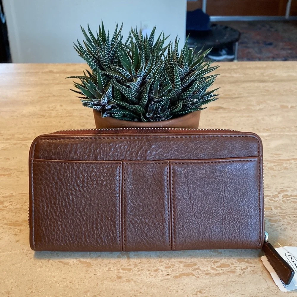 Coach Brown Leather Zip-Around Wallet with Silver Hardware
